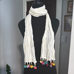 Elegant White Scarf with Colorful Accents